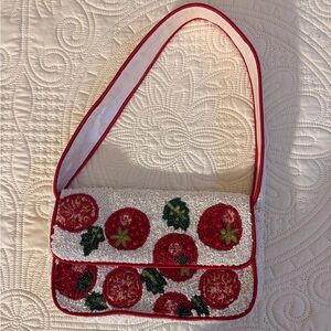 Beaded Tomato Motif Shoulder Bag - Red & White